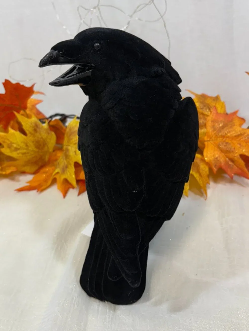 Halloween Resin Black Standing Crow Raven Figure Decor Prop Spooky Flocked 8